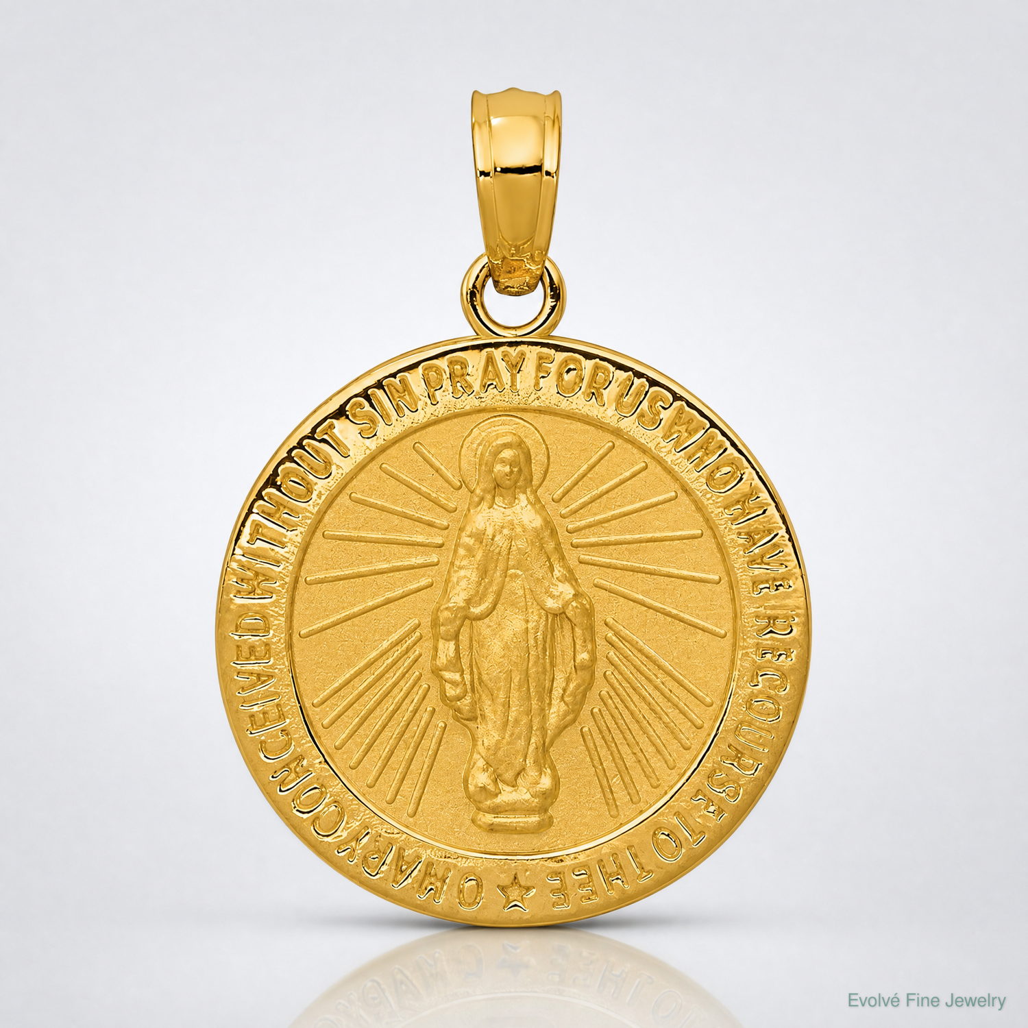 14k Miraculous Medal Pendant - Lifestyle View