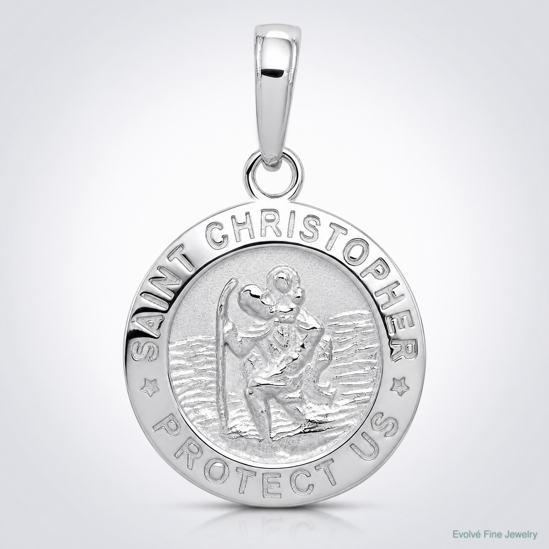 14k White Gold Saint Christopher Medal Charm - Lifestyle View
