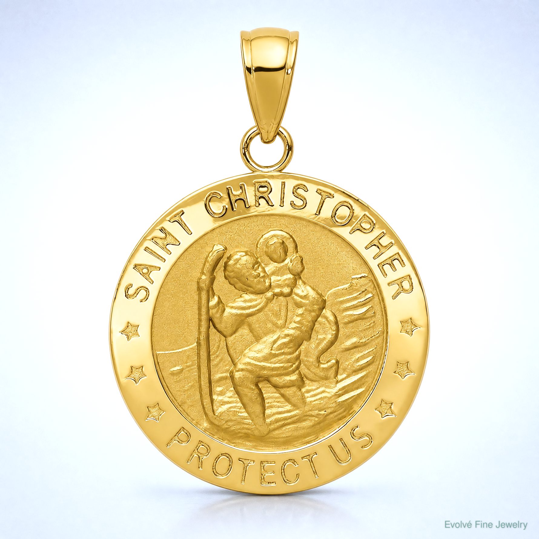 14k Saint Christopher Medal Pendant - Lifestyle View
