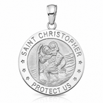 14K White Gold Polished / Satin Christopher Medal Charm - Lifestyle View