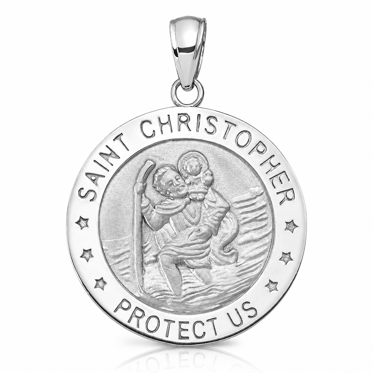 14K White Gold Polished / Satin Christopher Medal Charm - Lifestyle View
