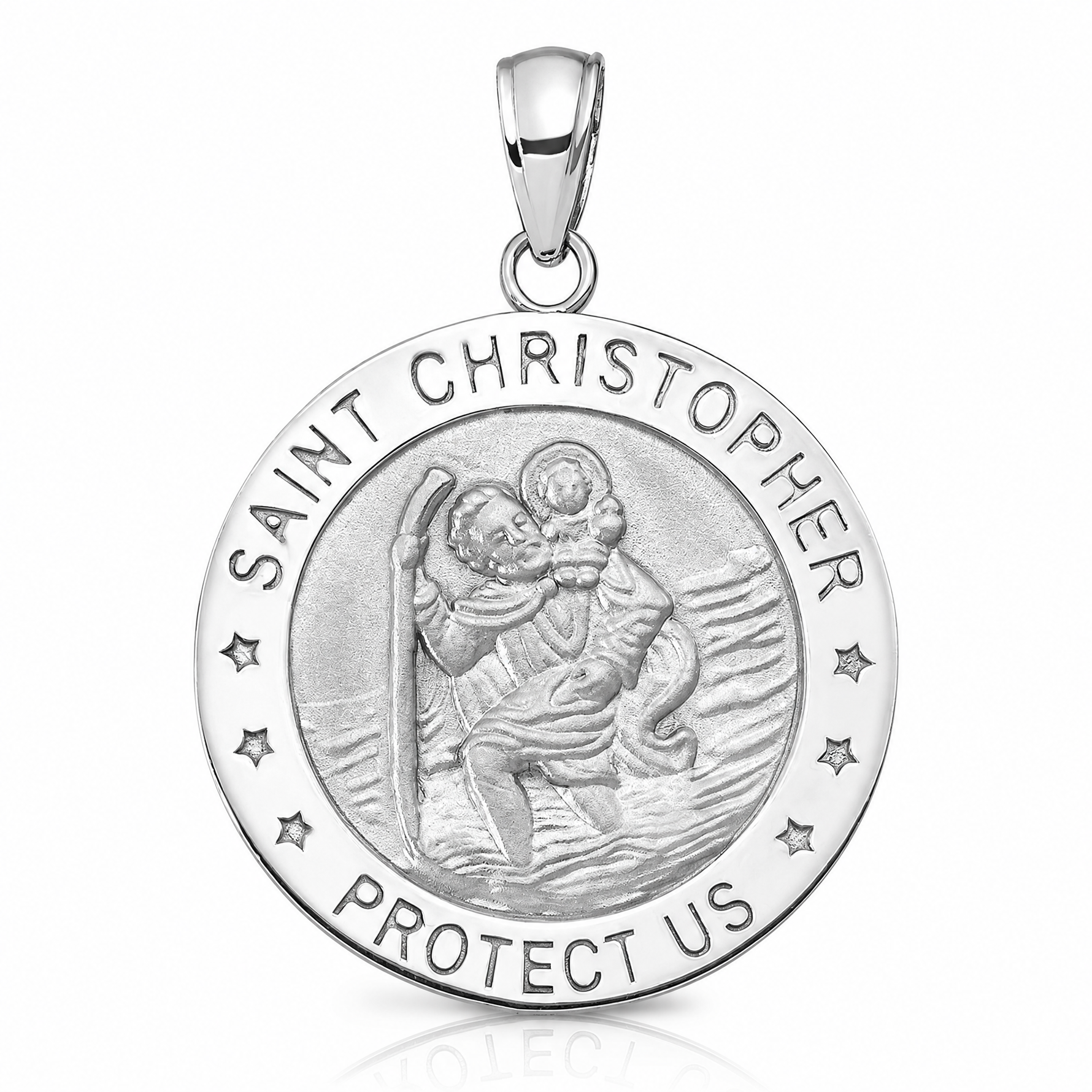 14K White Gold Polished / Satin Christopher Medal Charm - Lifestyle View