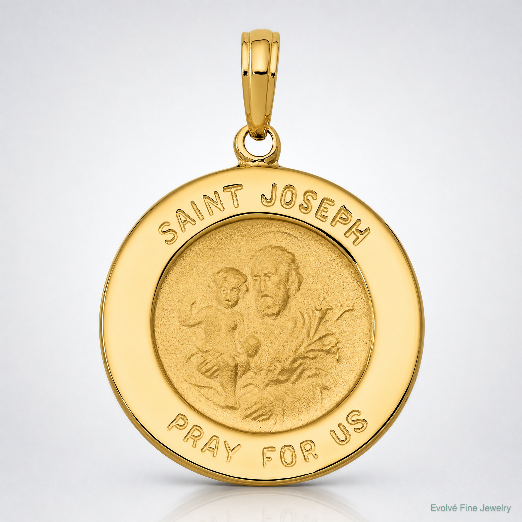 14k Saint Joseph Medal Pendant Polished and Satin-Solid - Lifestyle View