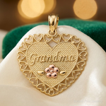 14k Two-Tone GRANDMA Heart w/Flower Charm - Lifestyle View