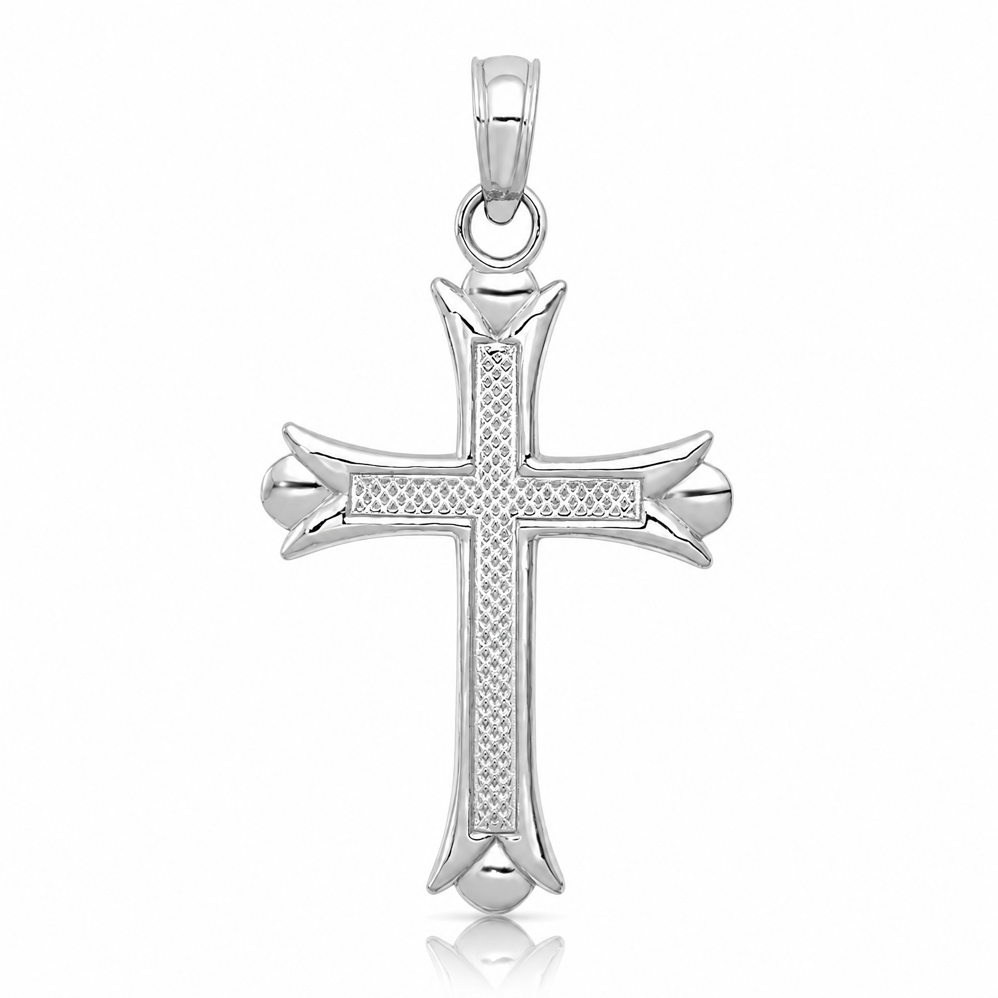 14K White Gold Fleur De Lis Cross Pendant - Lifestyle View