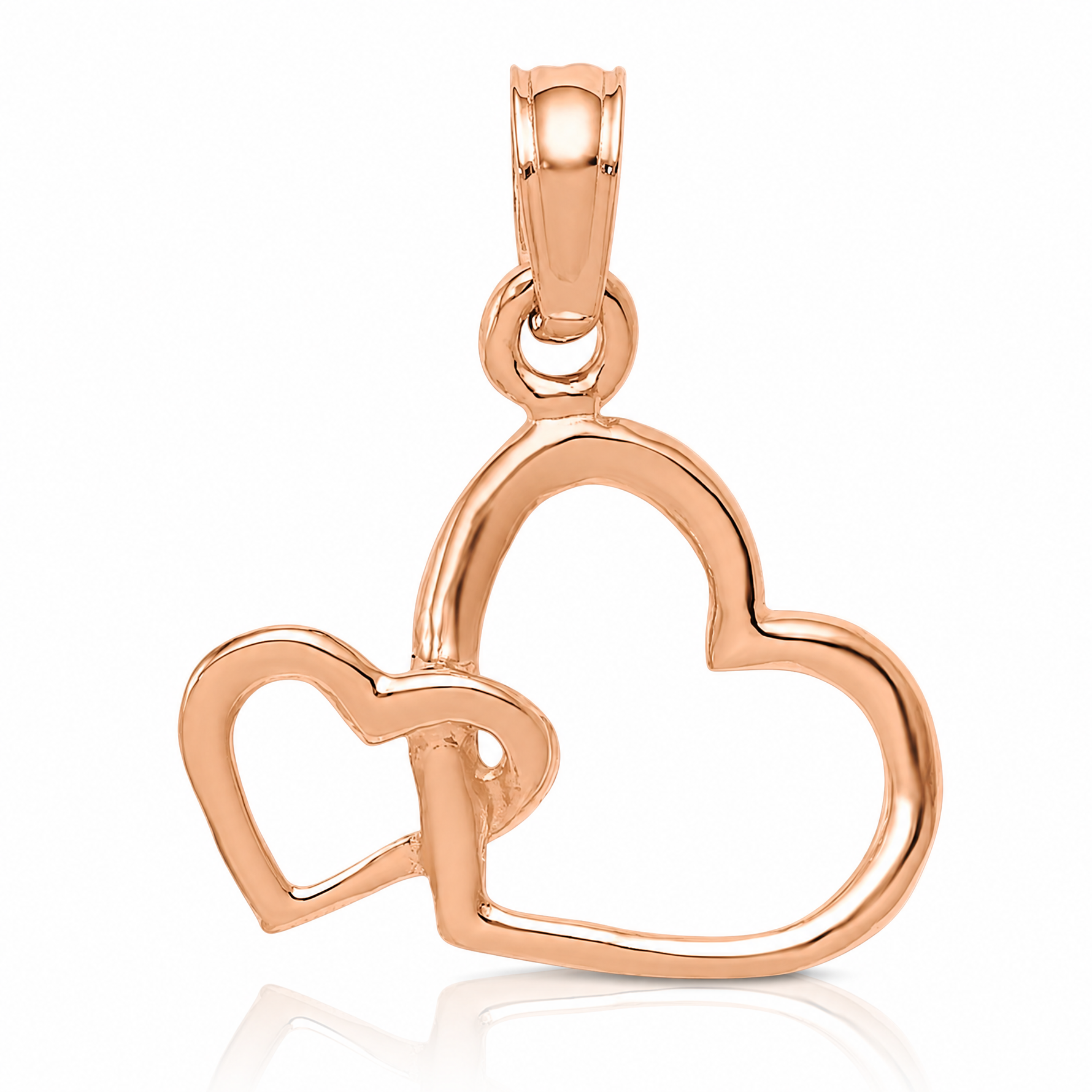 14K Rose Polished Intertwined Double Heart Pendant - Lifestyle View