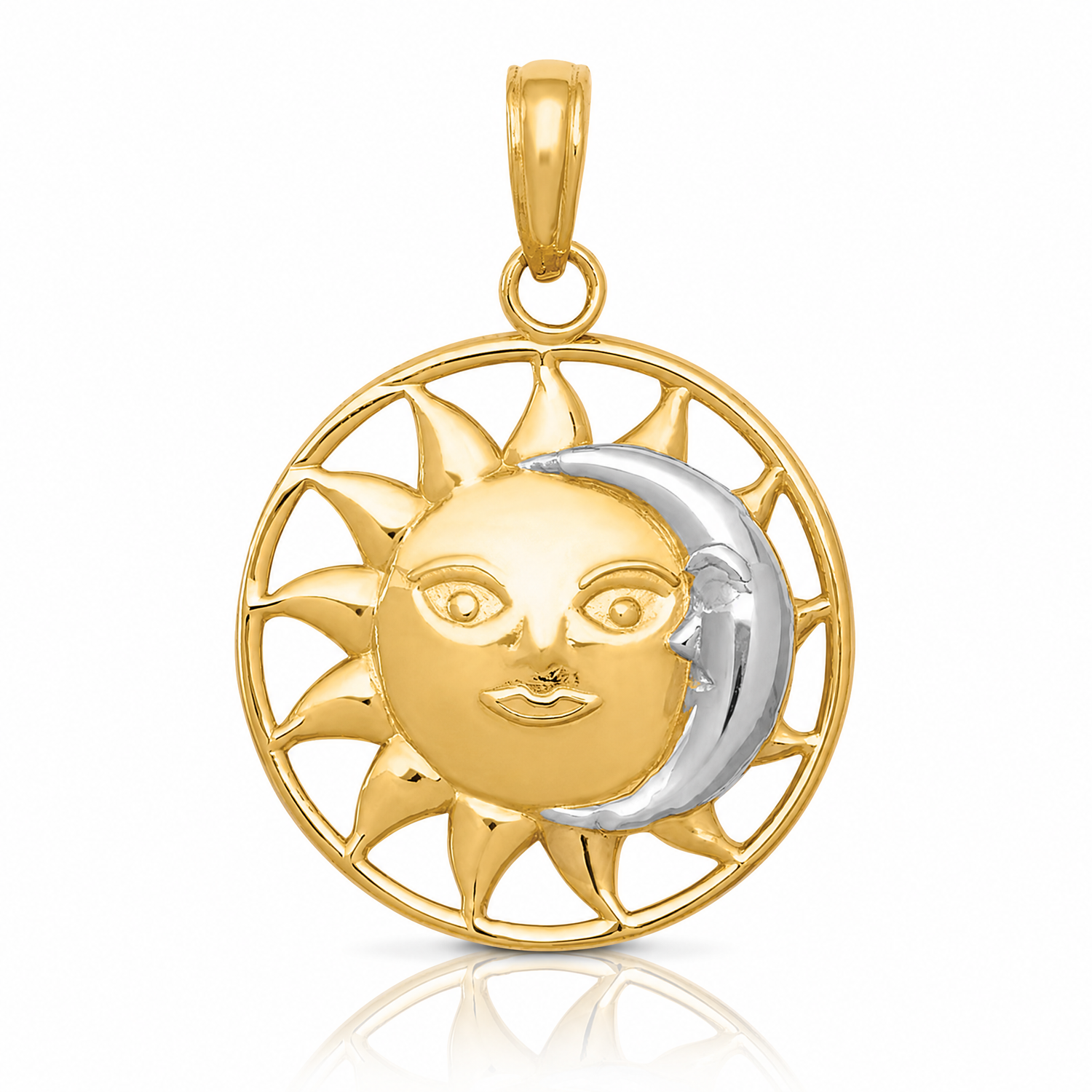 14k and Rhodium Sun and Moon Charm - Lifestyle View