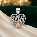 14k White Gold w/Rose Gold Flower NANA Heart Pendant - Lifestyle View