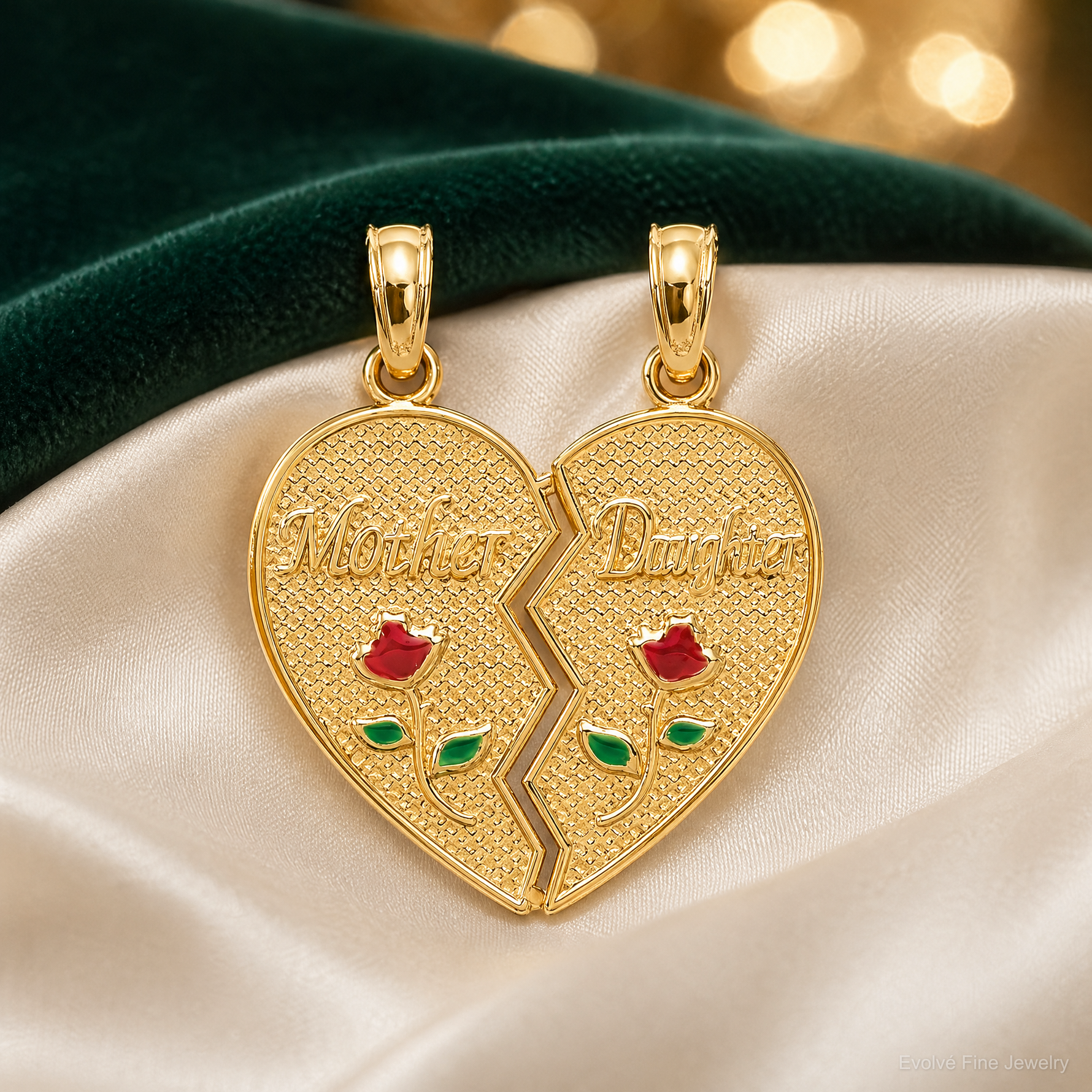 14k Enameled MOTHER - DAUGHTER Break-apart Pendant - Lifestyle View