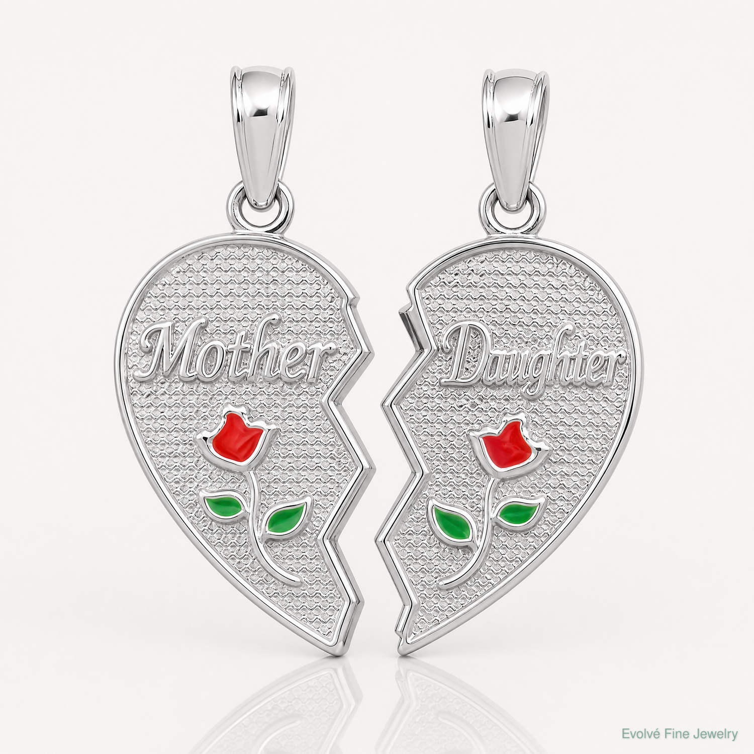 14k White Enameled MOTHER - DAUGHTER Break-apart Pendant - Lifestyle View