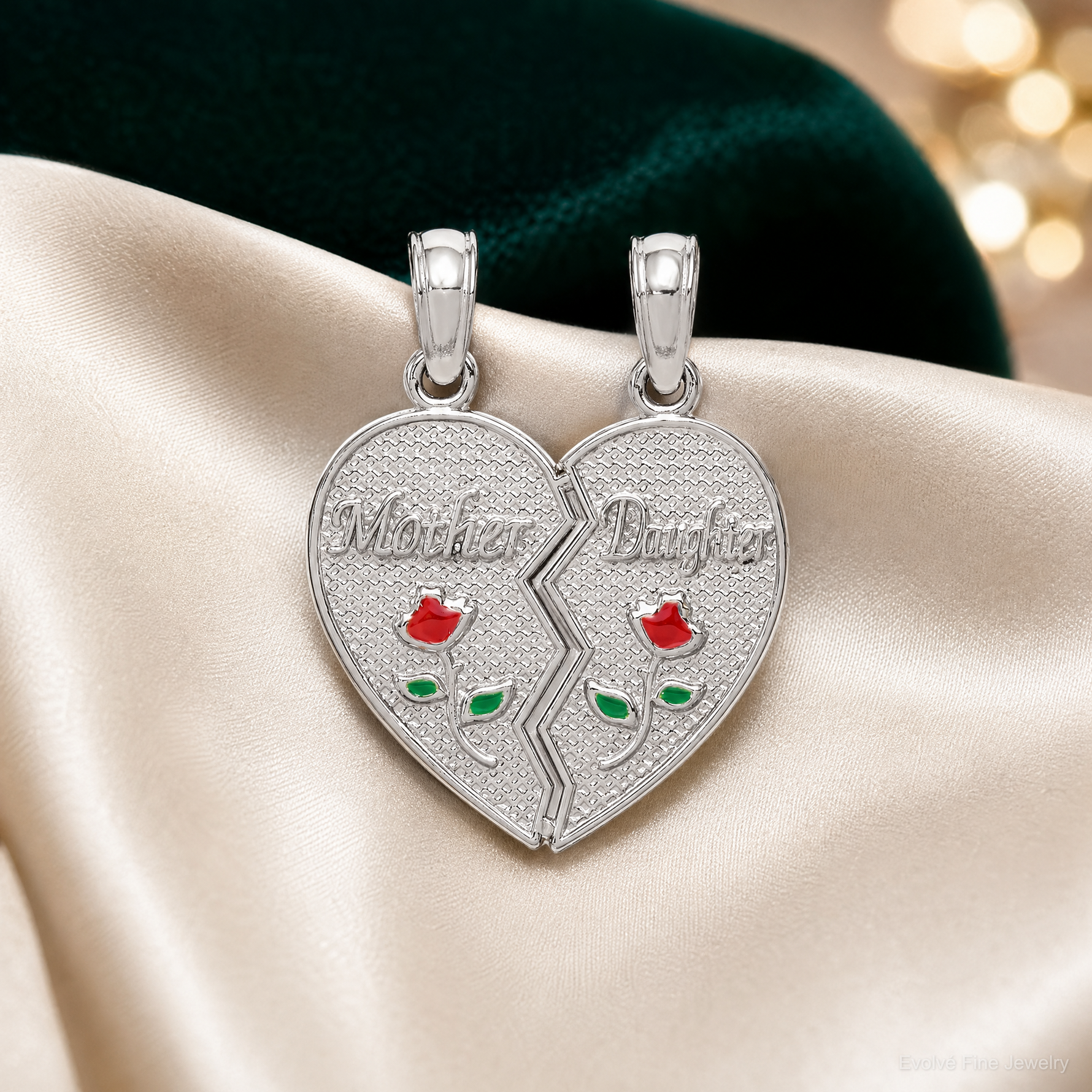 14k White Enameled MOTHER - DAUGHTER Break-apart Pendant - Lifestyle View