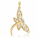 14k and White Rhodium Diamond-cut Filigree Dragonfly Pendant - Lifestyle View