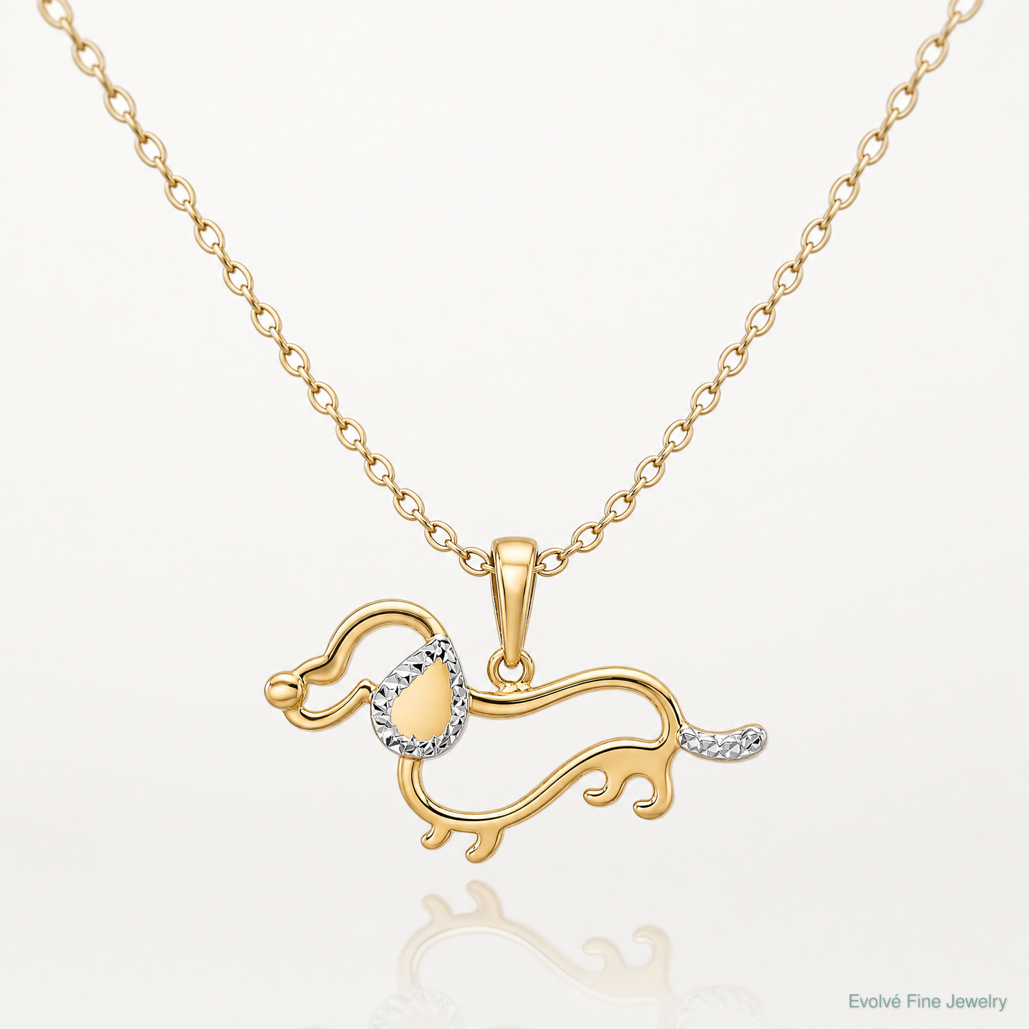 14k and White Rhodium Diamond-cut Dachshund Pendant - Lifestyle View