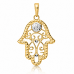 14k & White Rhodium D/C Evil Eye Filigree Hamsa Pendant - Lifestyle View