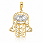 14k & White Rhodium D/C Filigree Evil Eye Hamsa Pendant - Lifestyle View
