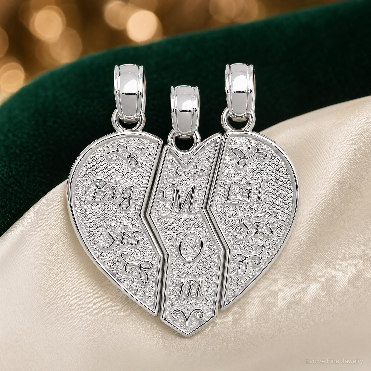 14k White Gold Break-apart BIG SIS-MOM-LIL SIS Charm - Lifestyle View