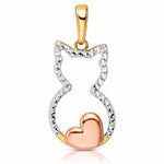 14k w/White and Rose Rhodium Diamond-cut Cat w/ Heart Pendant - Lifestyle View