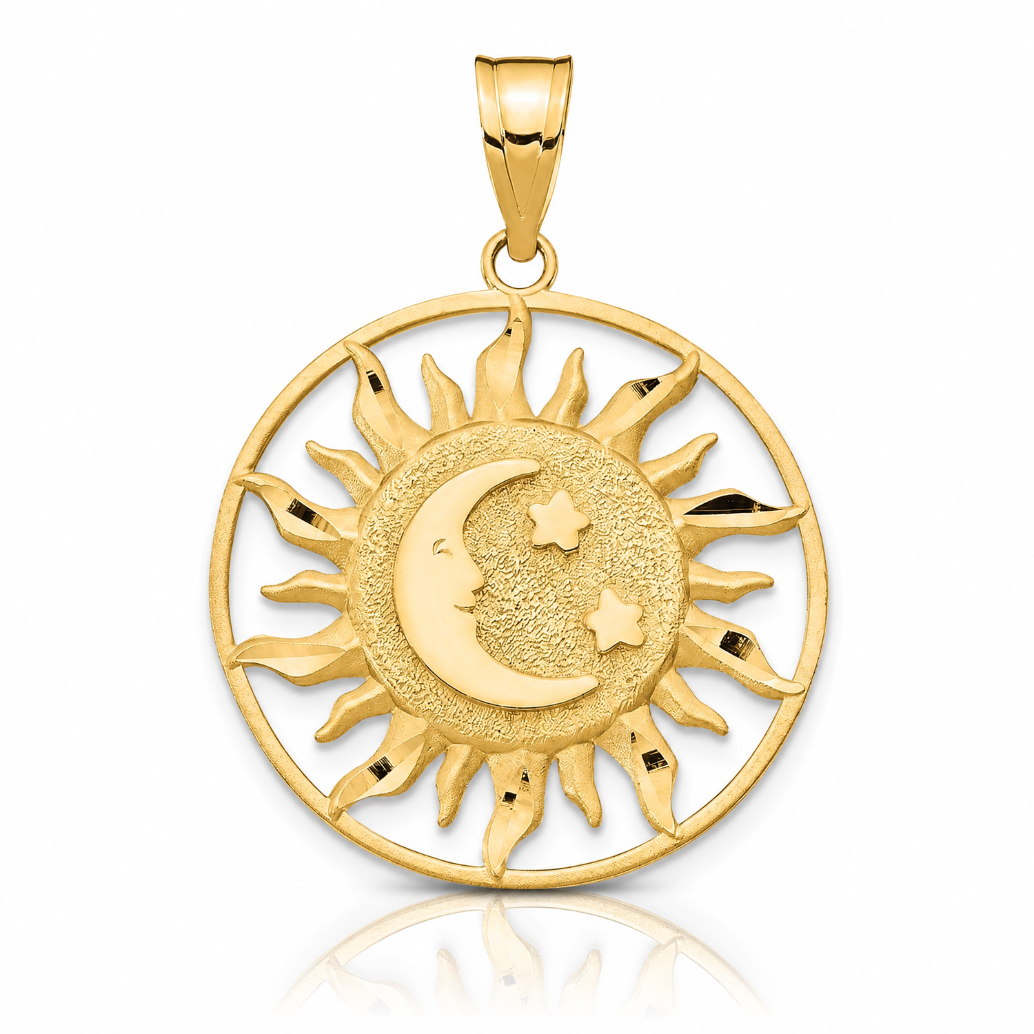 14k Diamond-cut Sun with Moon and Stars Charm - Lifestyle View