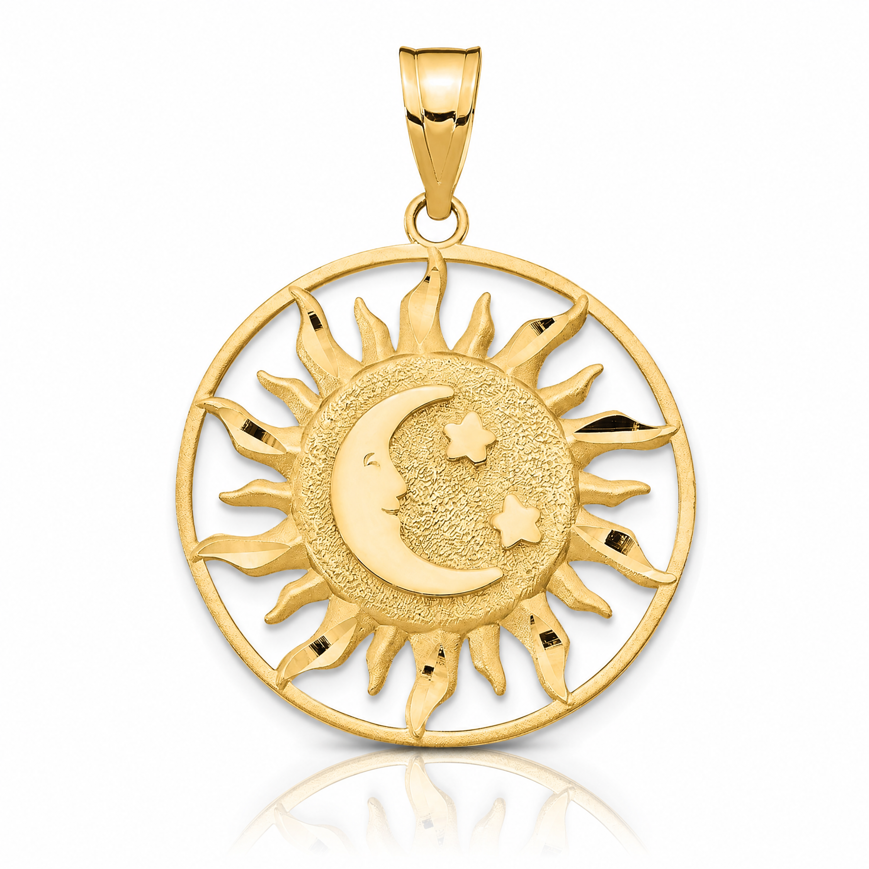 14k Diamond-cut Sun with Moon and Stars Charm - Lifestyle View