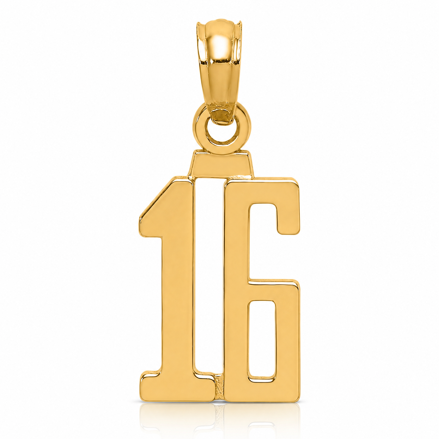14k Polished Number 16 Pendant - Lifestyle View