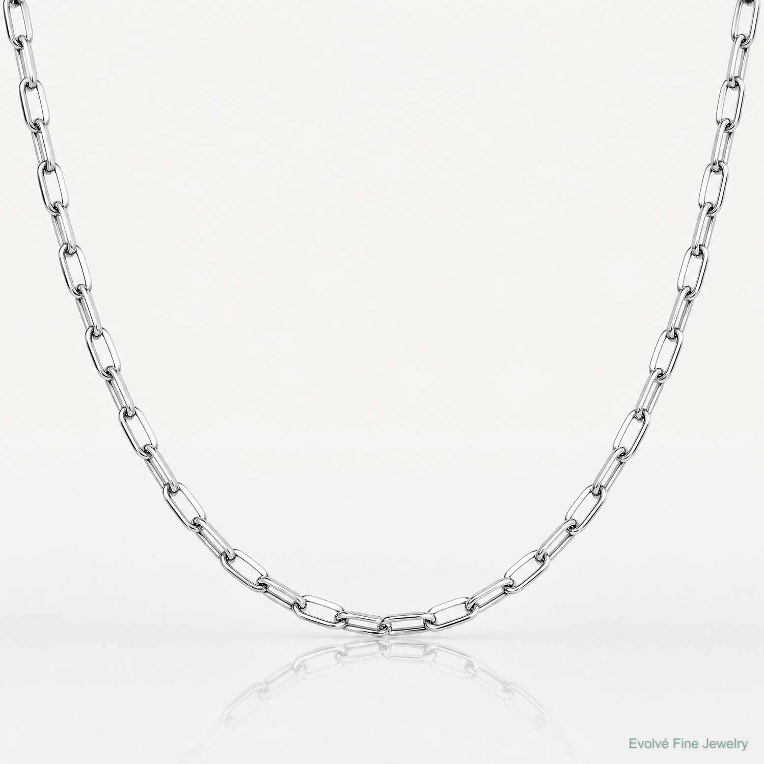 14k White Gold 3.0mm Solid Beveled Paperclip Chain - Lifestyle View
