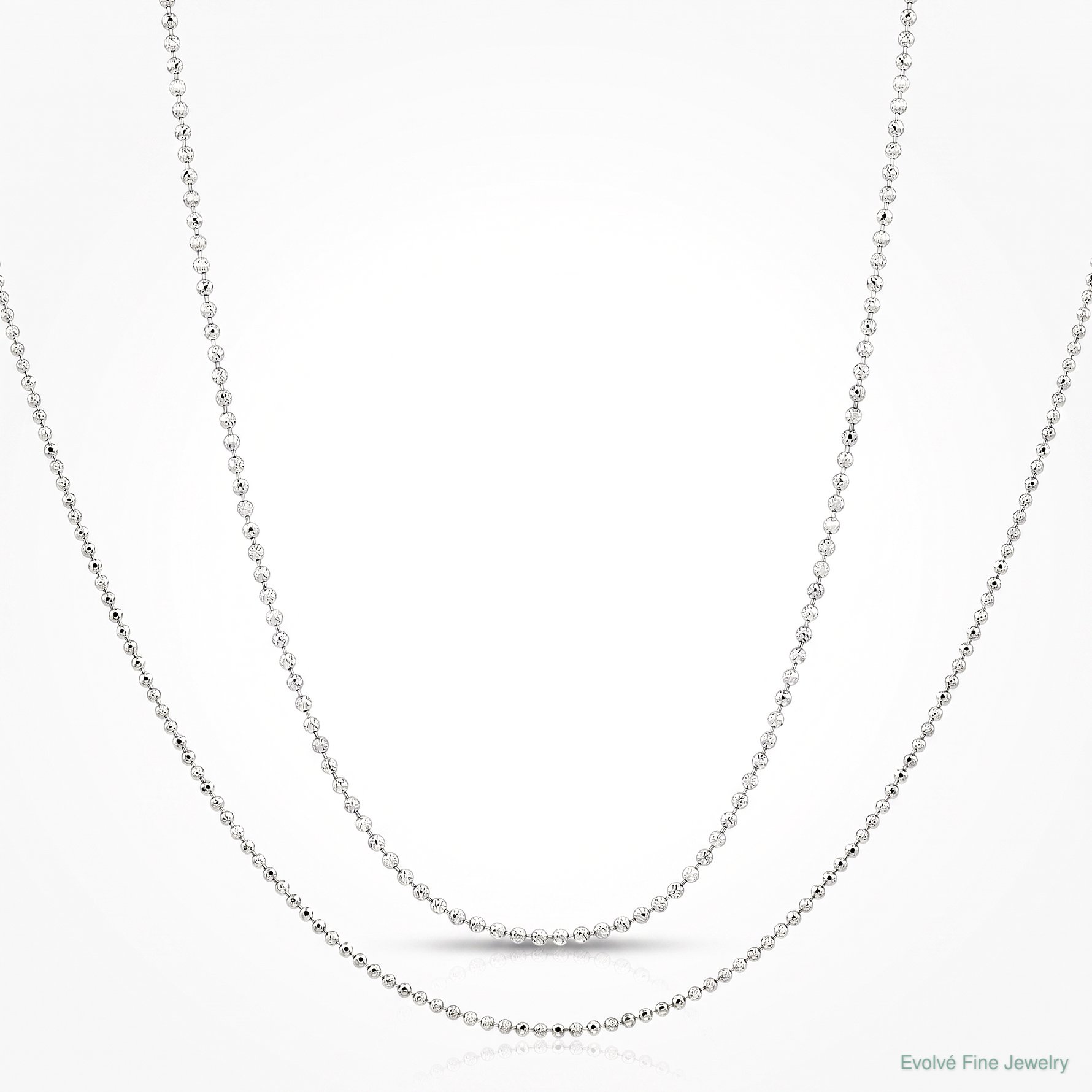 14k White Gold 1.2mm D/C Beaded Pendant Chain - Lifestyle View