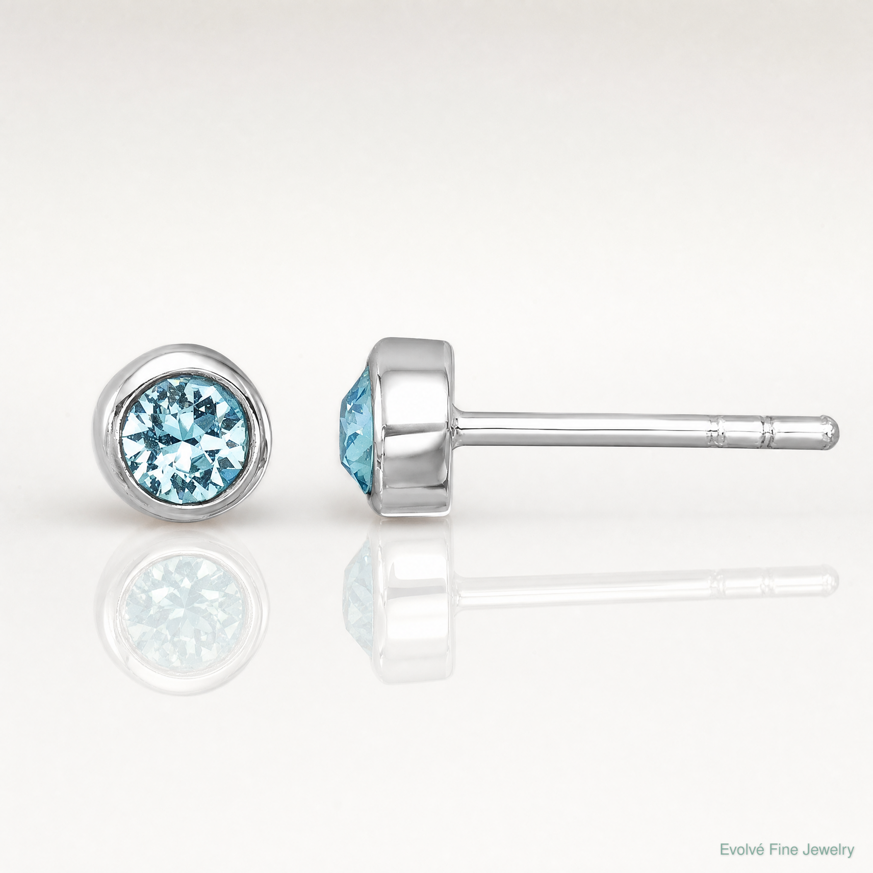 Sterling Silver Rhodium-Plated Polished Blue Crystal 3.5mm Post Earrings - Lifestyle View