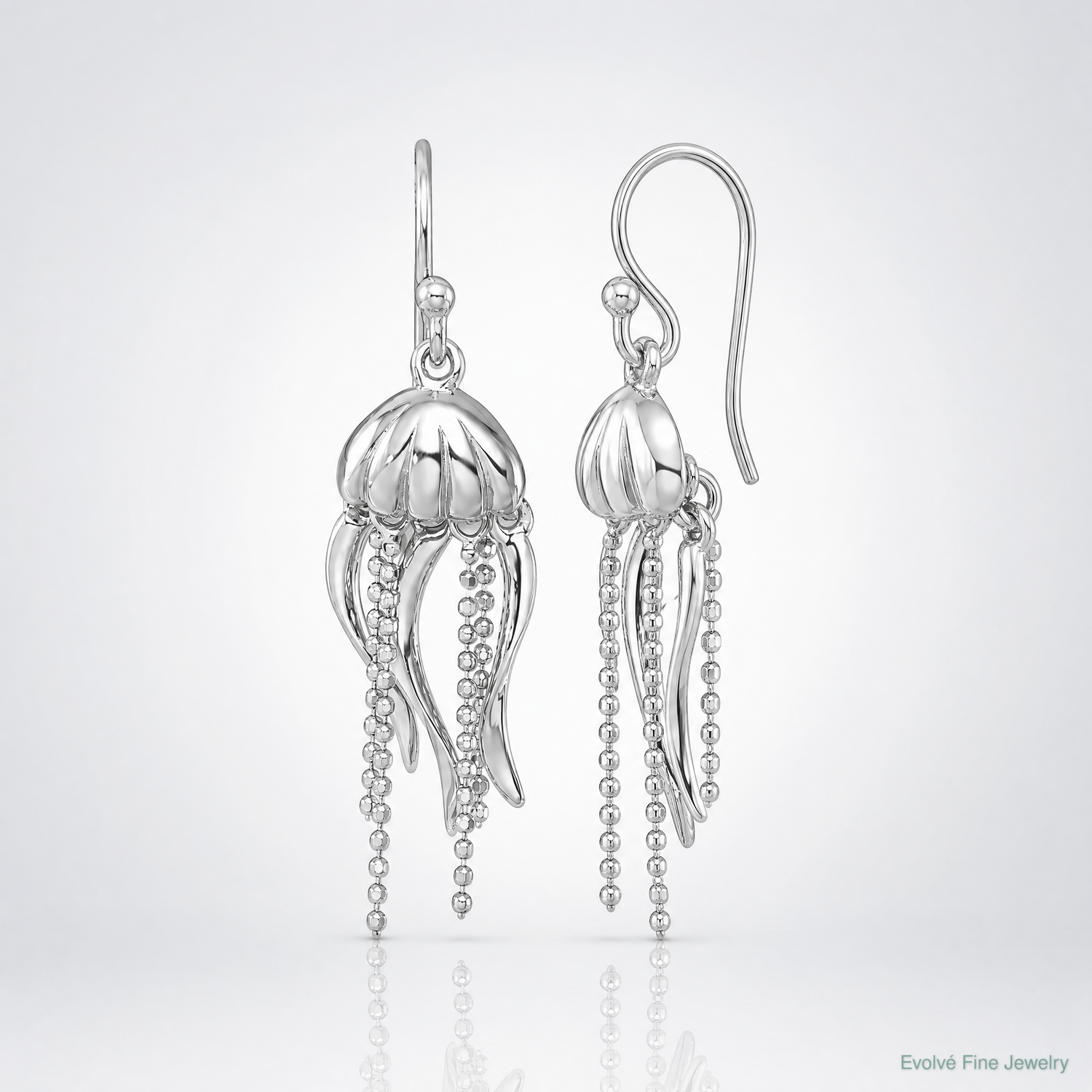 Sterling Silver Rhodium-plated Polished Moveable Jellyfish Dangle Earrings - Lifestyle View