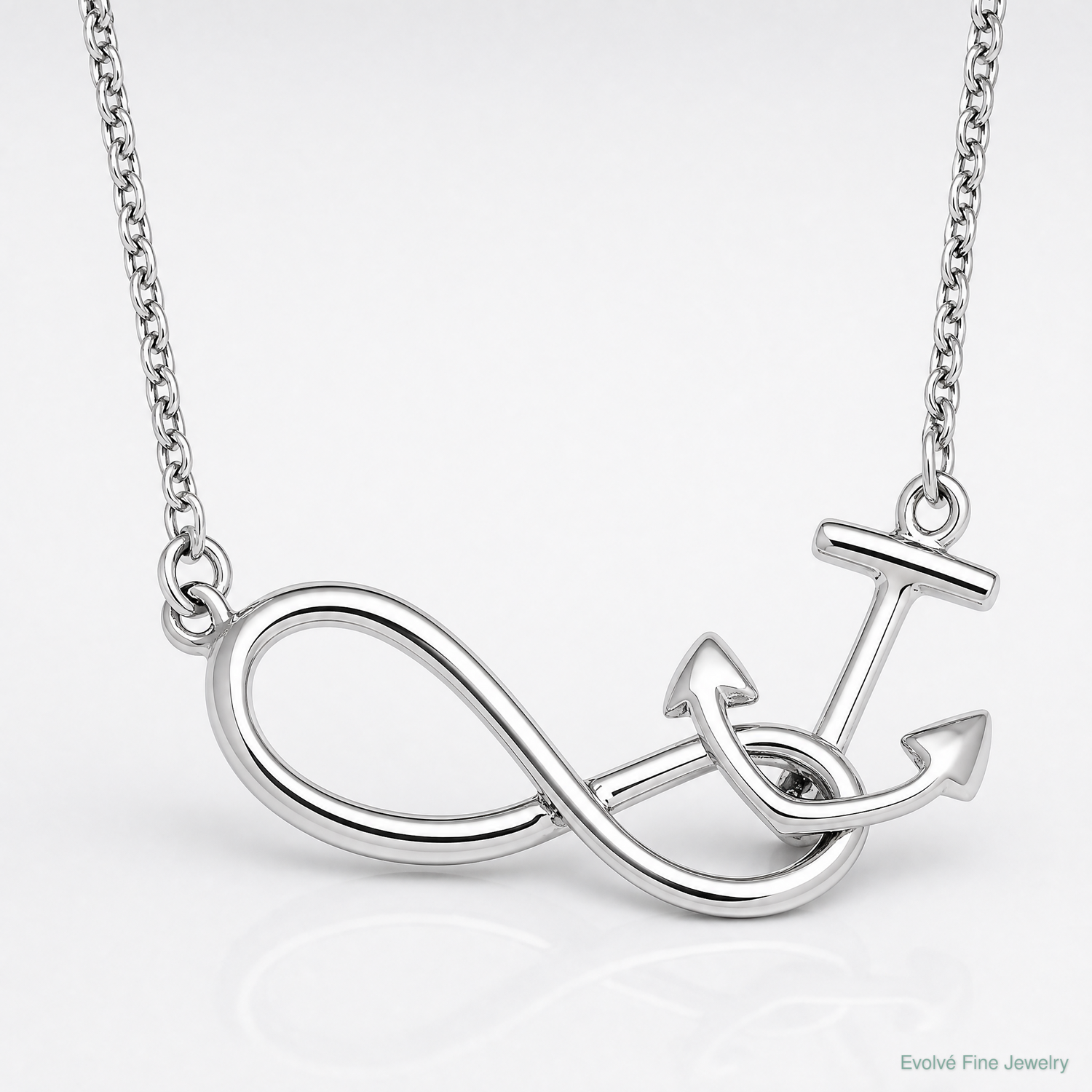 Sterling Silver Rhodium-Plated Anchor & Eternity Symbol 17 +1in Necklace - Lifestyle View