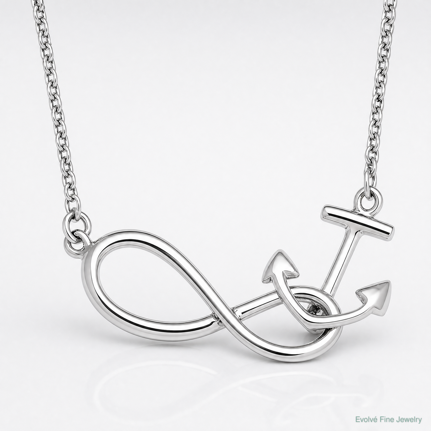 Sterling Silver Rhodium-Plated Anchor & Eternity Symbol 17 +1in Necklace - Lifestyle View