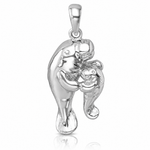 Sterling Silver Rhodium-plated Polished Manatee & Baby Pendant - Lifestyle View