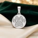 14k White Gold Diamond Paw Print in Circle Pendant - Lifestyle View