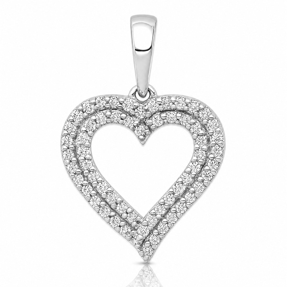 14k White Gold 1/4ct. Diamond 2-row Heart Pendant - Lifestyle View