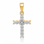 14k and Rhodium 1/10ct. Diamond Latin Cross Pendant - Lifestyle View