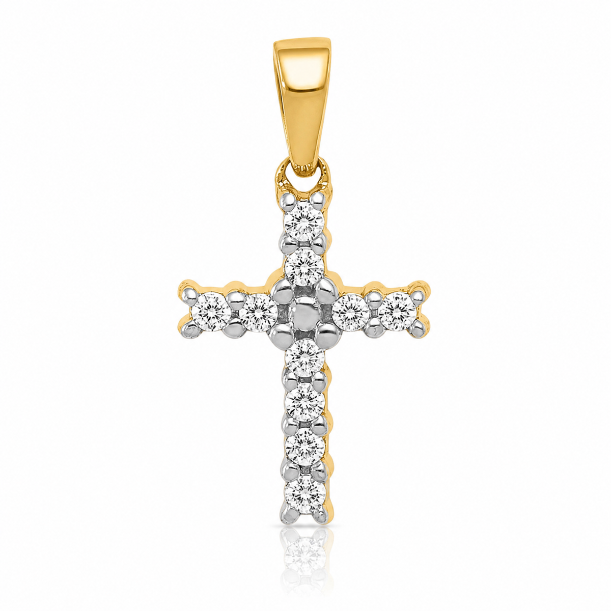 14k and Rhodium 1/10ct. Diamond Latin Cross Pendant - Lifestyle View