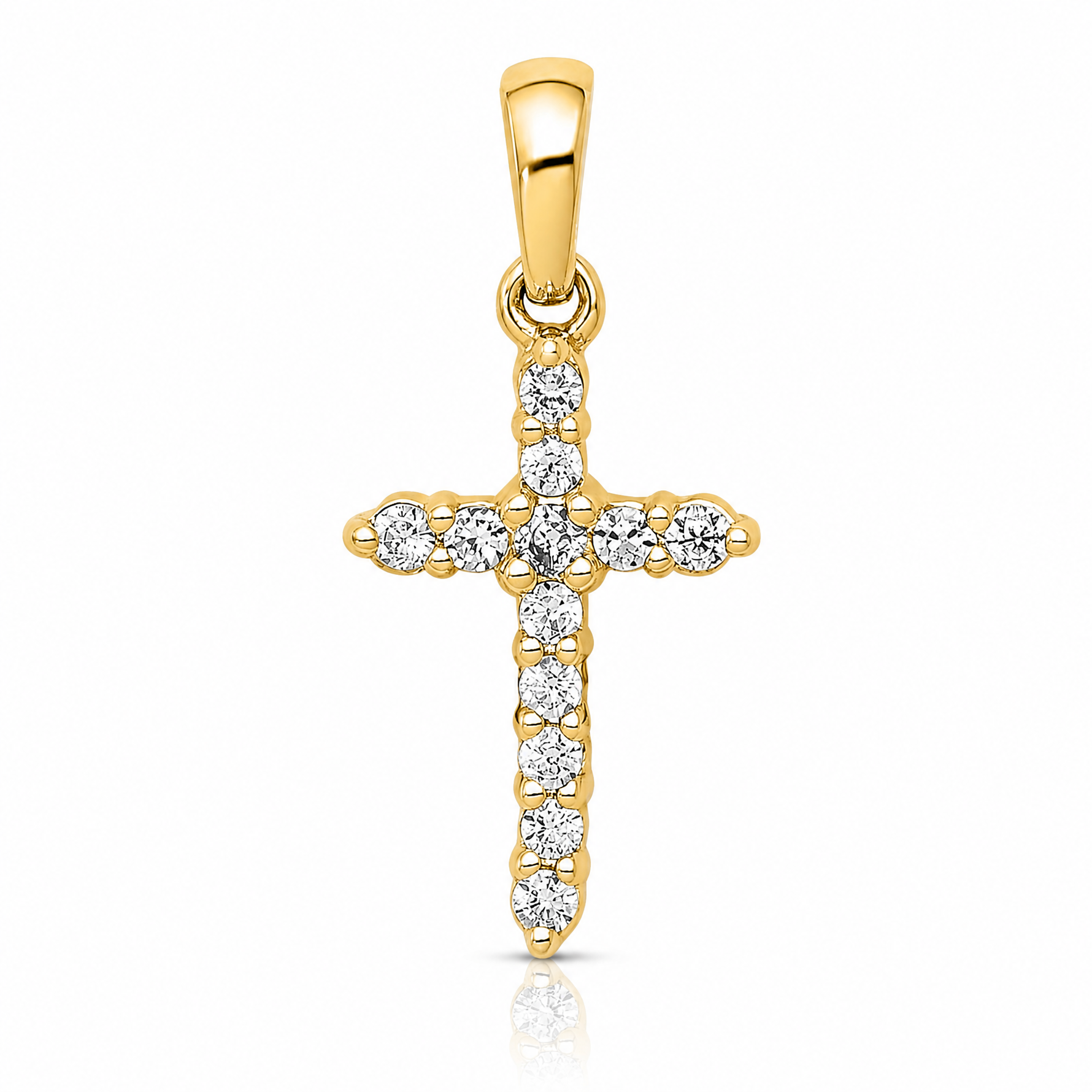 14k Yellow Gold Polished Diamond Cross Pendant - Lifestyle View
