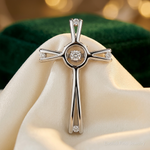 14k White Gold 1/15ct. Vibrant Moving Diamond Cross Chain Slide - Lifestyle View