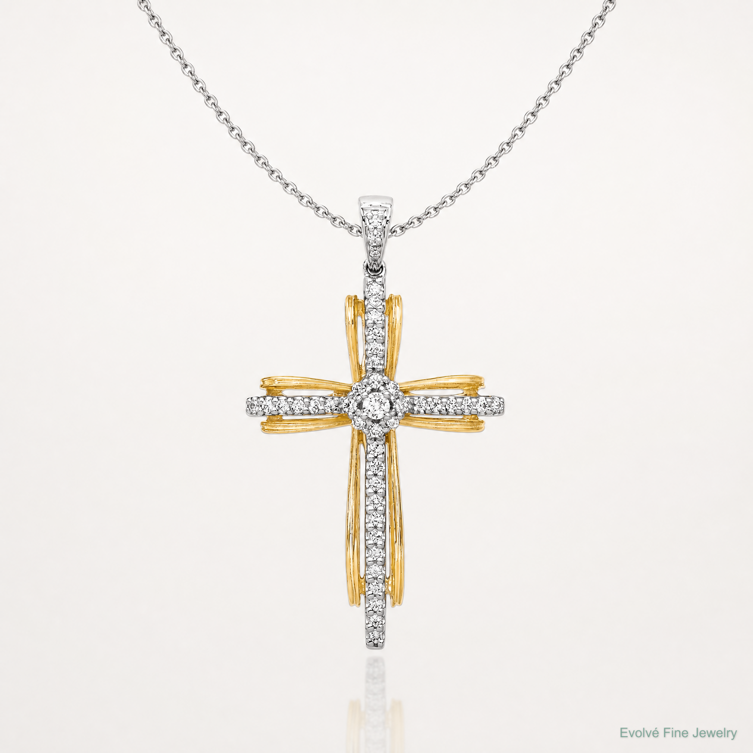 14k Two-tone 1/3ct. Diamond Passion Cross Pendant - Lifestyle View
