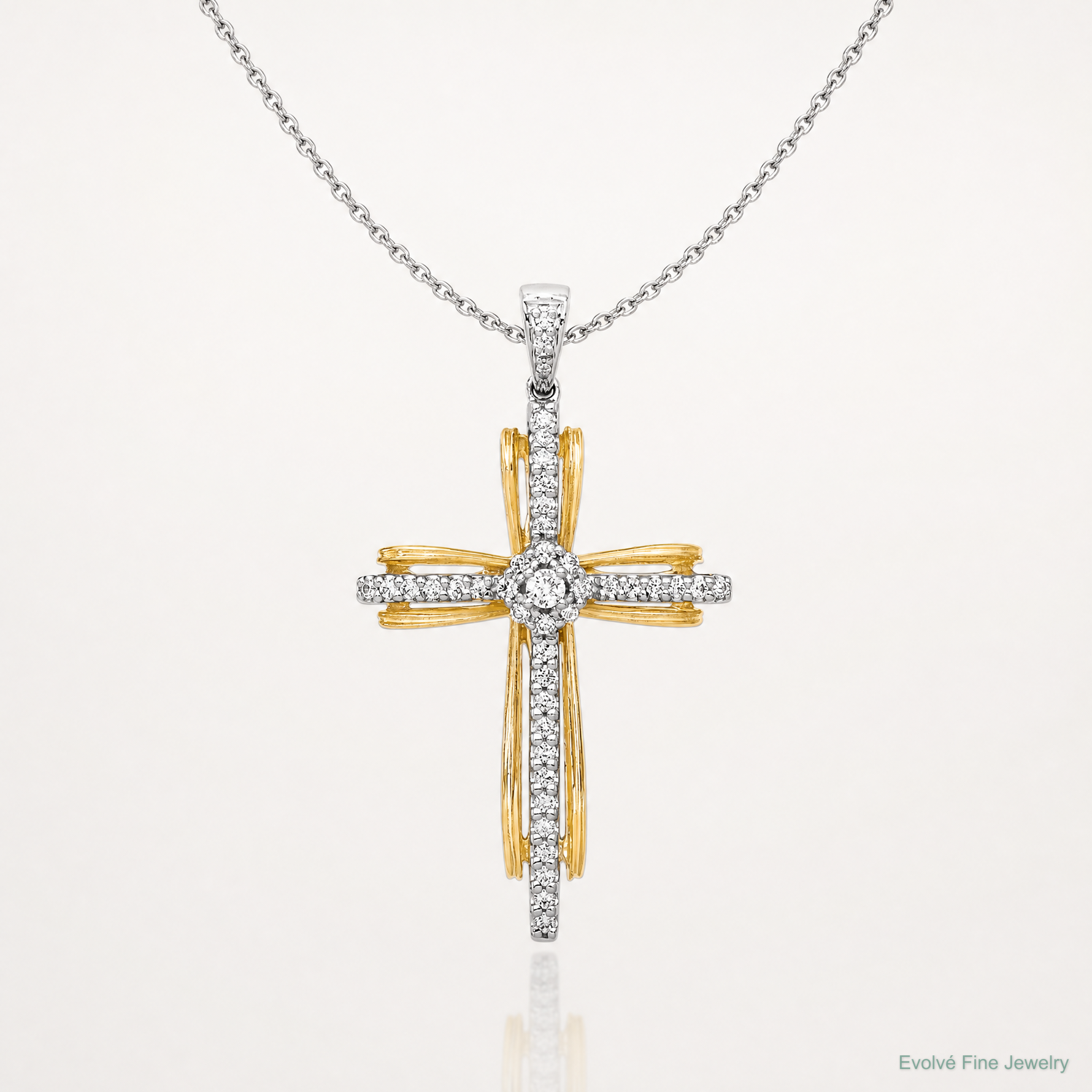 14k Two-tone 1/3ct. Diamond Passion Cross Pendant - Lifestyle View