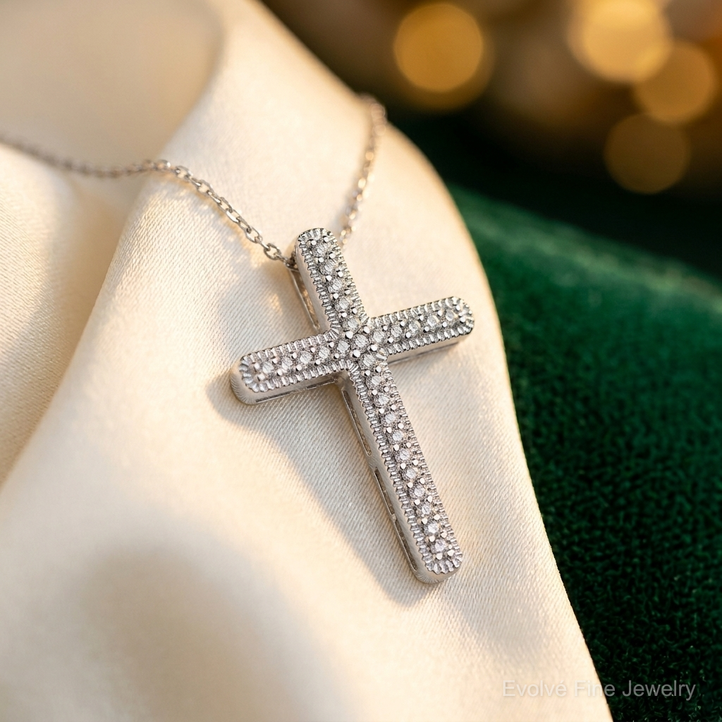 14k White Gold 1/10ct. Diamond Cross Chain Slide - Lifestyle View
