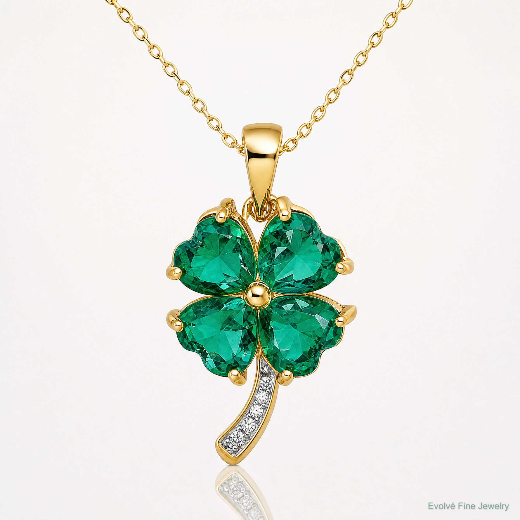 14k Created Emerald and Diamond Four Leaf Clover Pendant - Lifestyle View