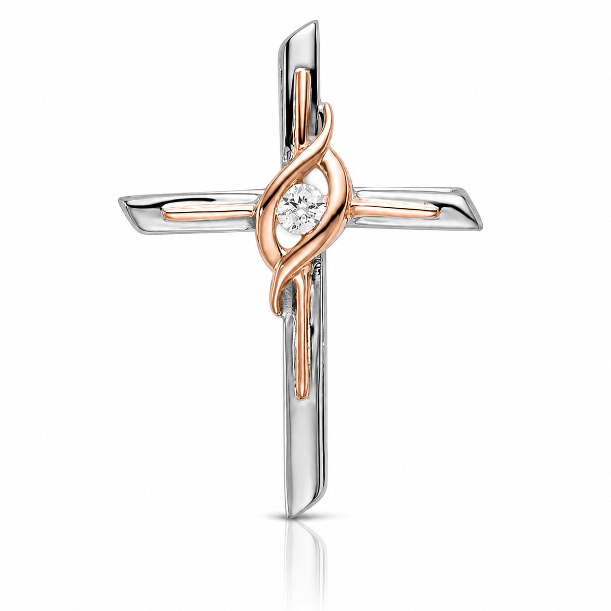 14k Two-tone White & Rose Diamond Cross Chain Slide - Lifestyle View