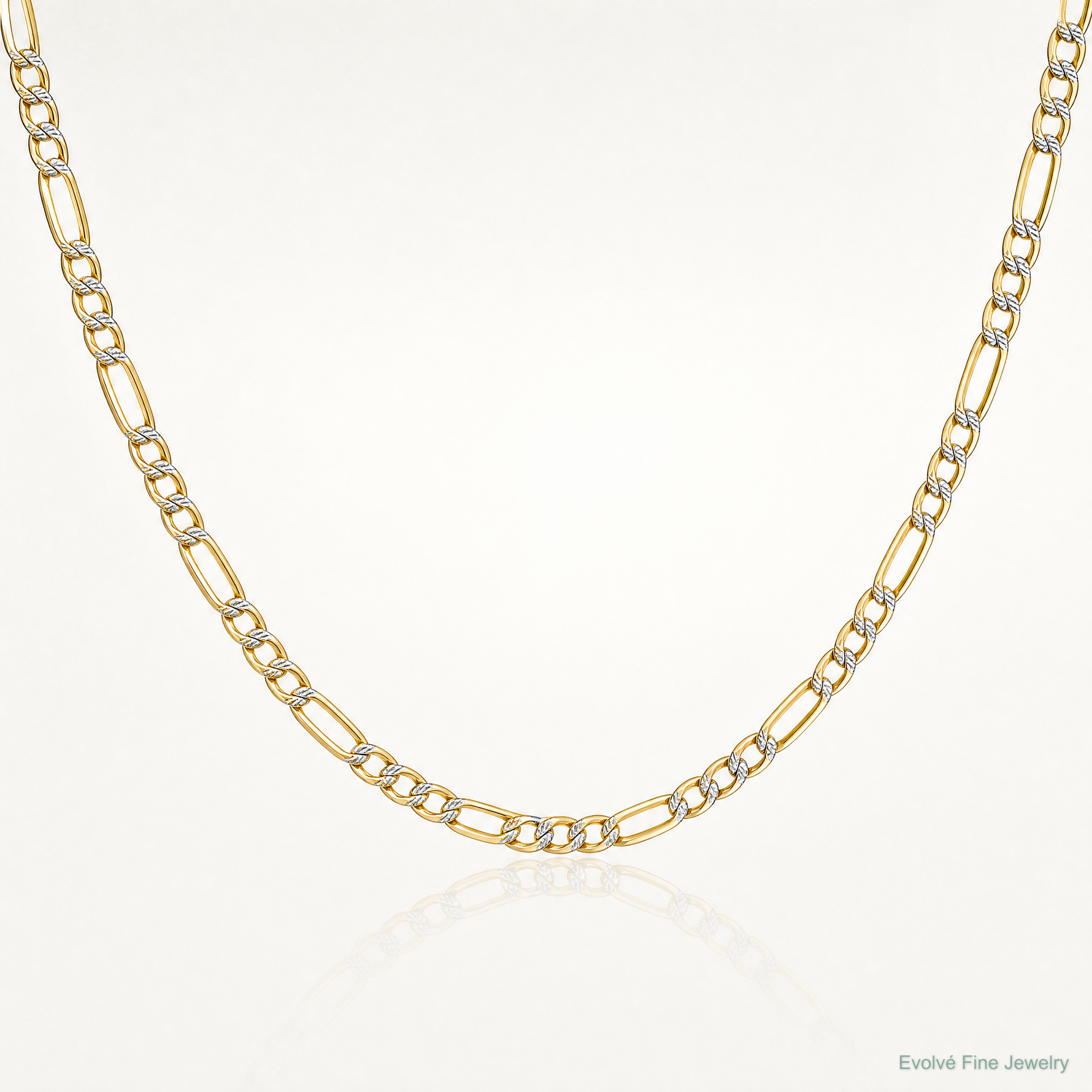 14k 2.3mm Semi-solid with Rhodium PavÃ© Figaro Chain - Lifestyle View