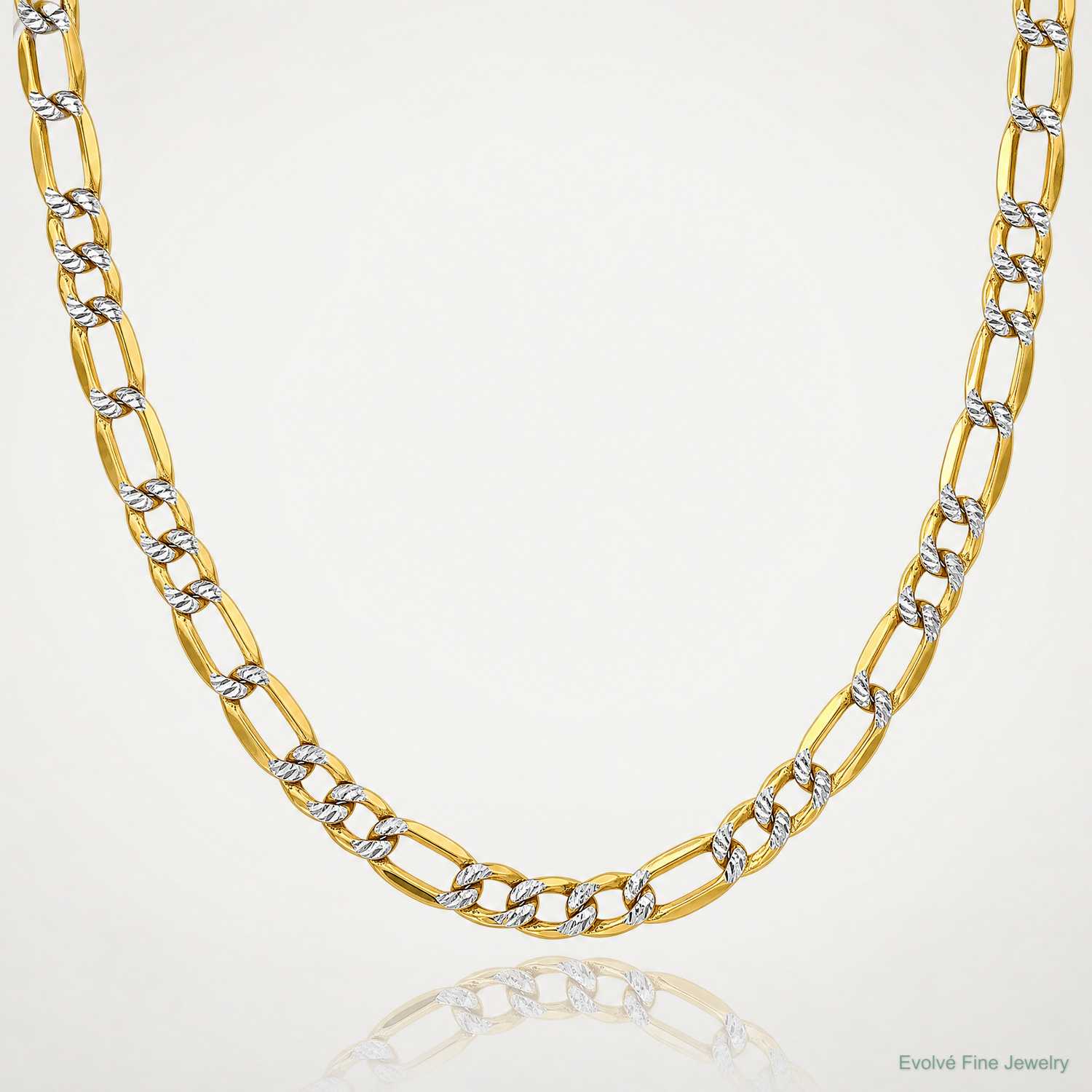 14k 3.2mm Semi-solid with Rhodium PavÃ© Figaro Chain - Lifestyle View