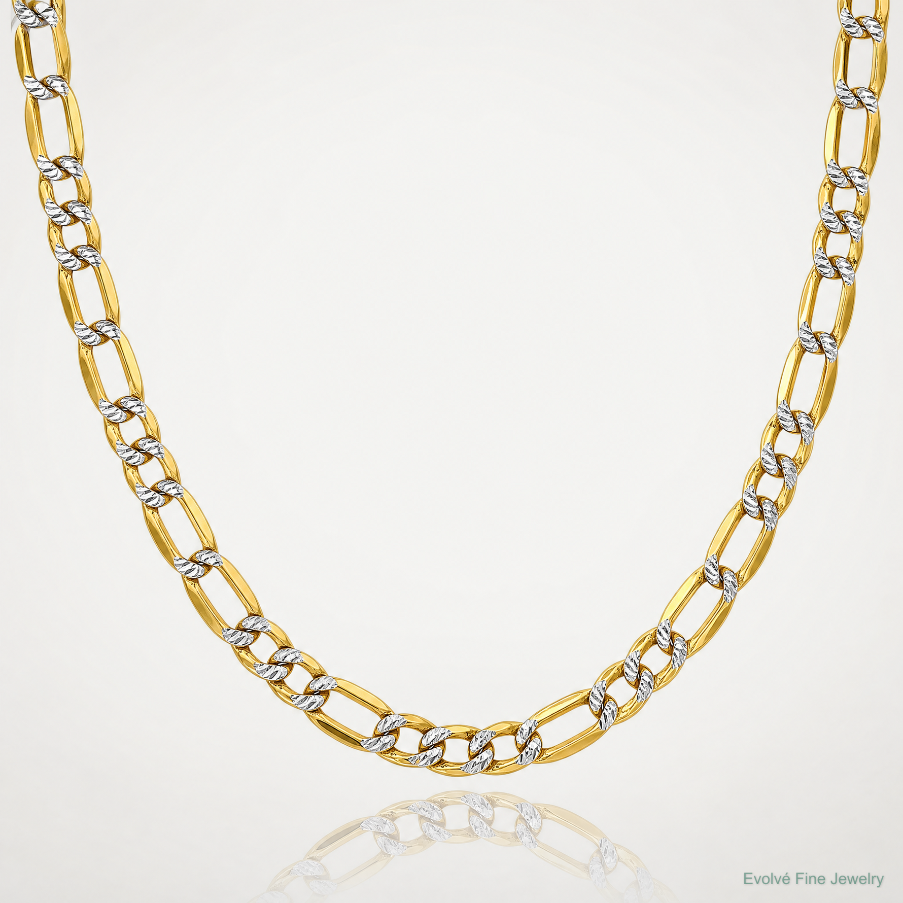 14k 3.2mm Semi-solid with Rhodium PavÃ© Figaro Chain - Lifestyle View