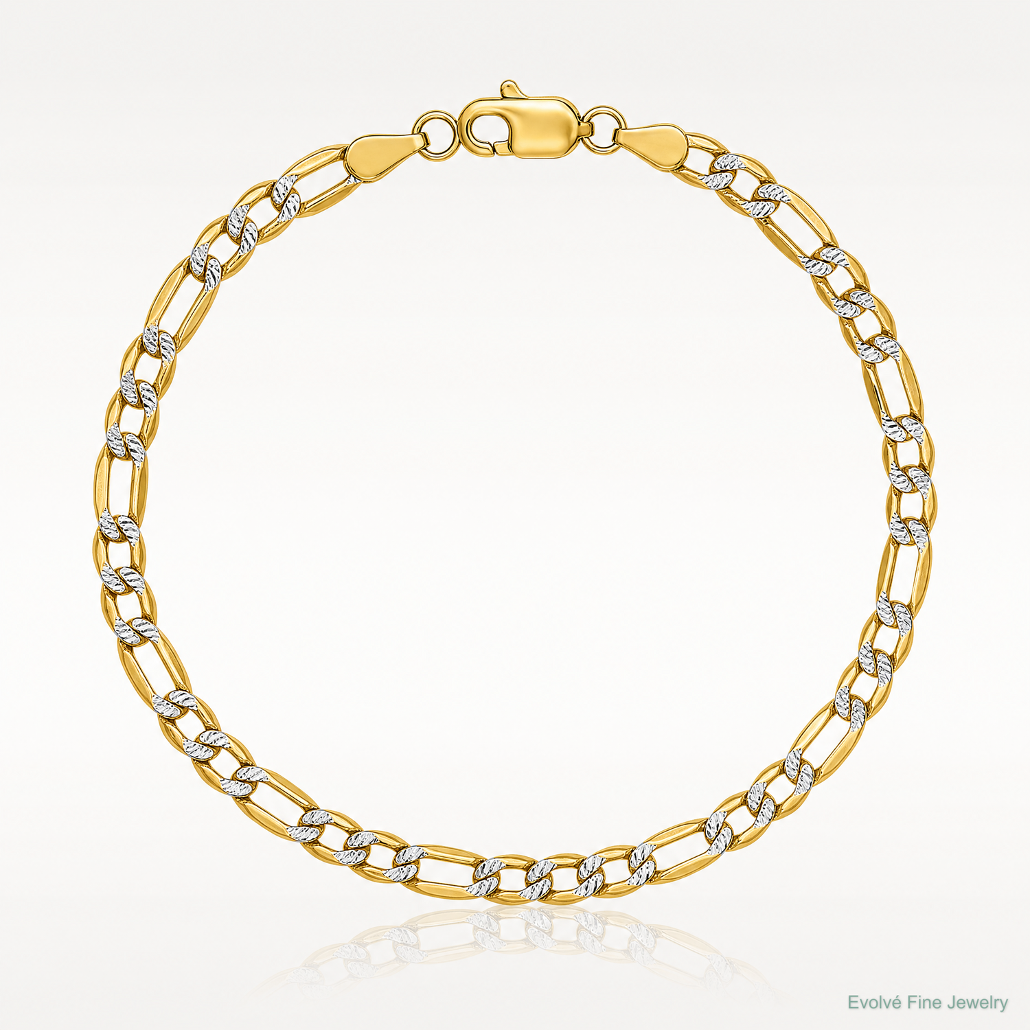 14k 3.2mm Semi-solid with Rhodium PavÃ© Figaro Chain - Lifestyle View