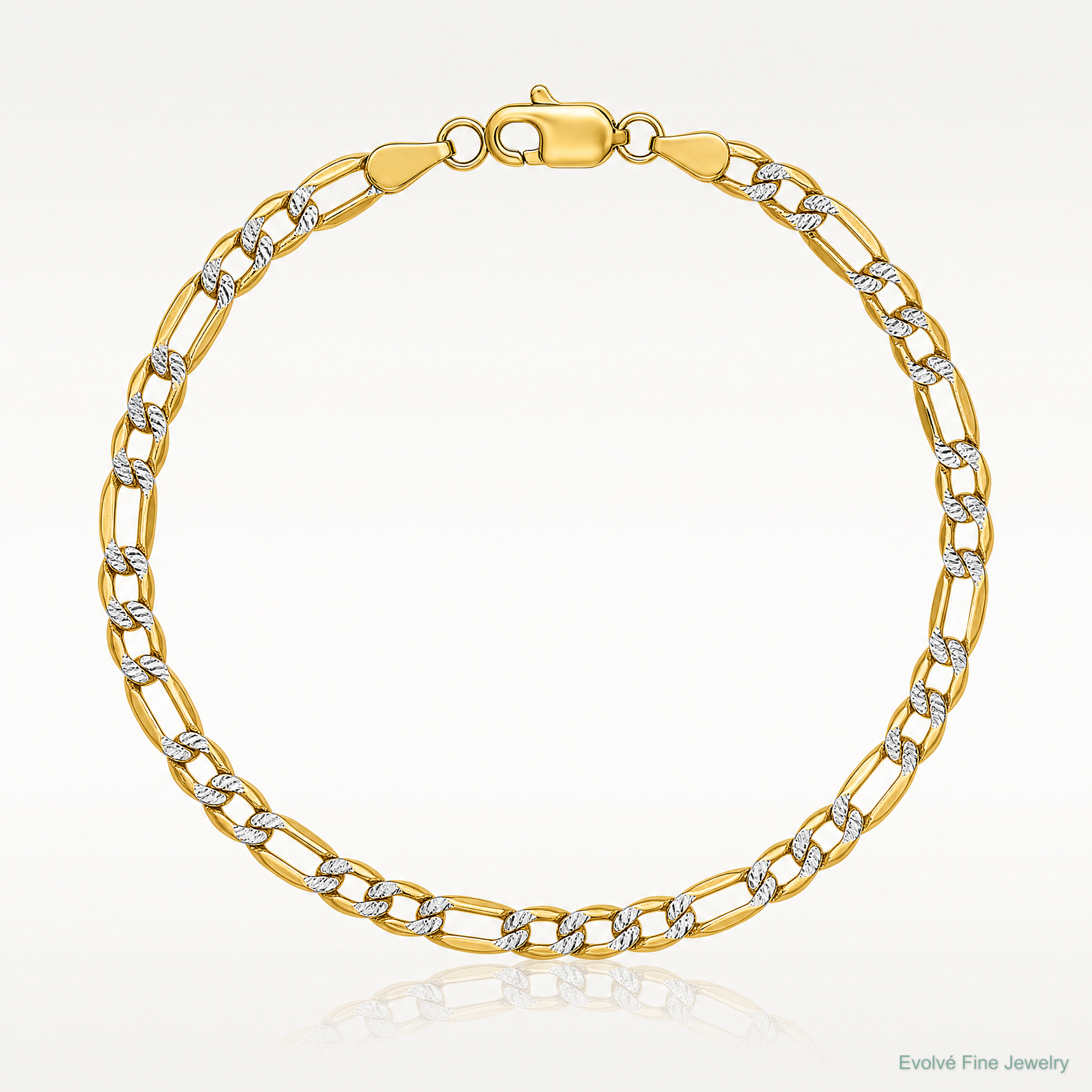 14k 3.2mm Semi-solid with Rhodium PavÃ© Figaro Chain - Lifestyle View