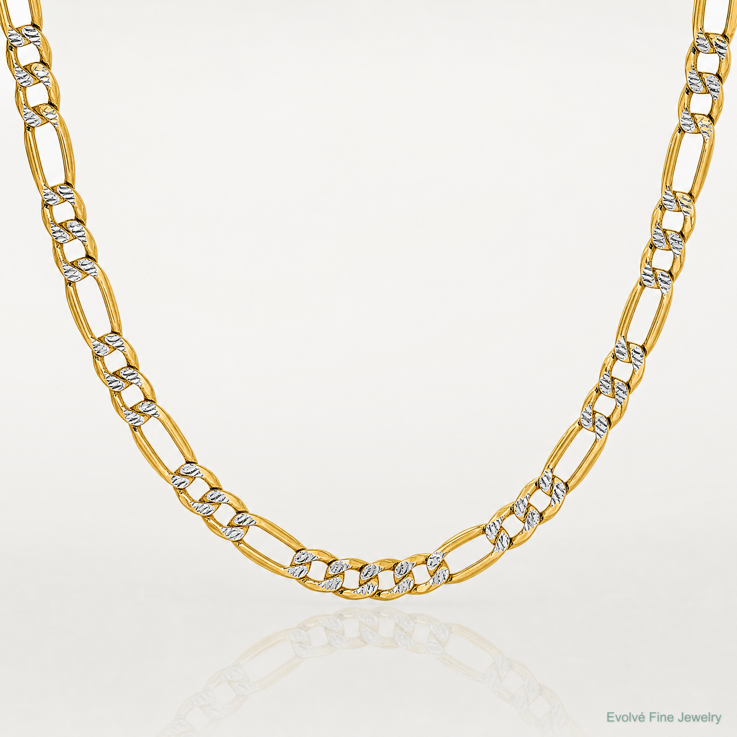 14k 3.9mm Semi-solid with Rhodium PavÃ© Figaro Chain - Lifestyle View