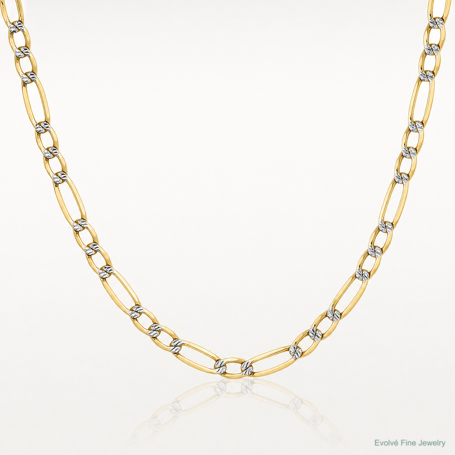 14k 5.25mm Semi-solid with Rhodium PavÃ© Figaro Chain - Lifestyle View