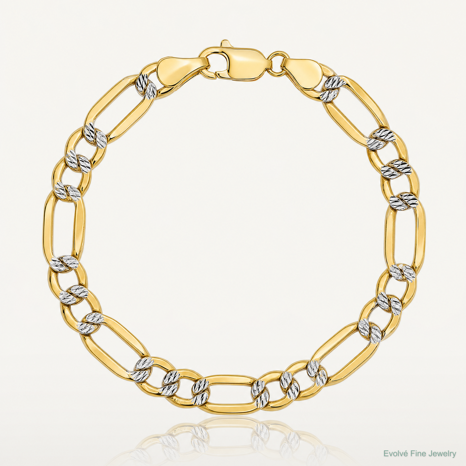 14k 5.25mm Semi-solid with Rhodium PavÃ© Figaro Chain - Lifestyle View